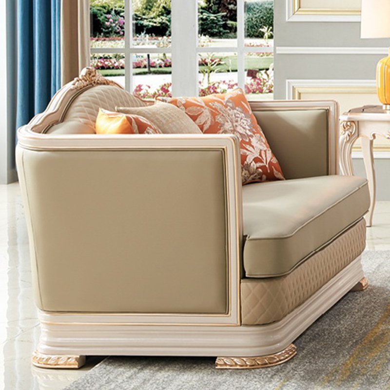 French Living room Sofa Sets Classic leather Royal Style 1+2+3 solid wood leather antique sofa