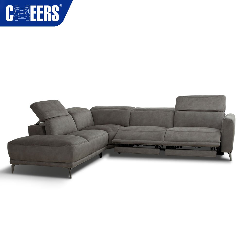 MANWAH CHEERS Fabric Upholstered Living Room Sofa 4-Seater Power Reclining Sectional with Chaise and USB for Living Room