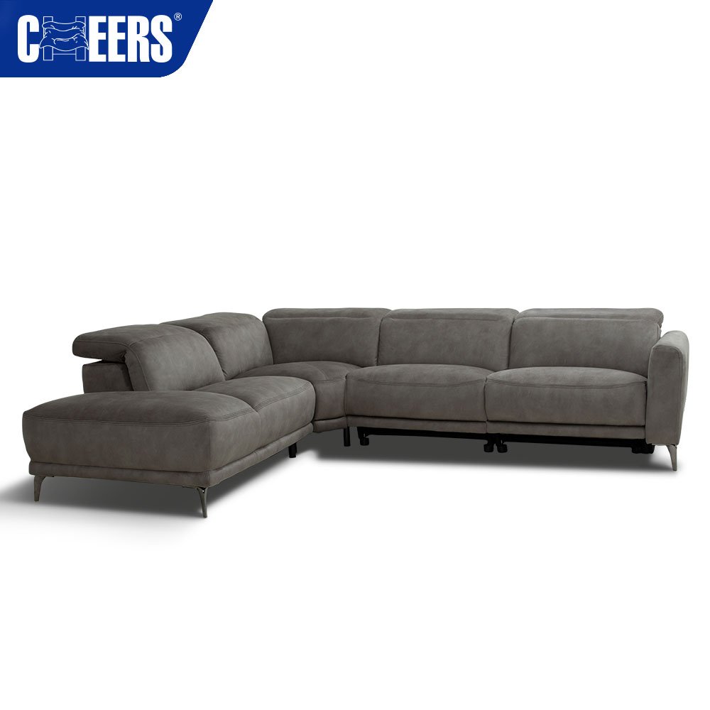 MANWAH CHEERS Fabric Upholstered Living Room Sofa 4-Seater Power Reclining Sectional with Chaise and USB for Living Room