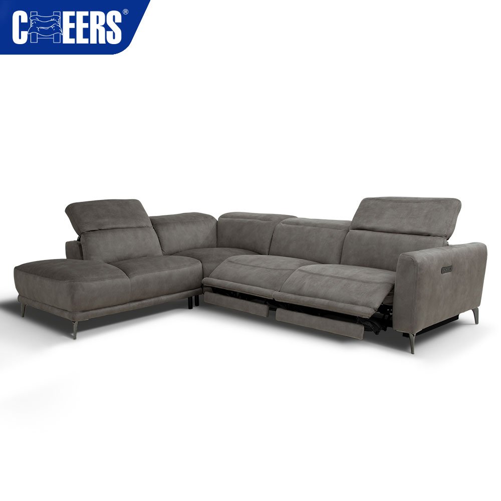 MANWAH CHEERS Fabric Upholstered Living Room Sofa 4-Seater Power Reclining Sectional with Chaise and USB for Living Room