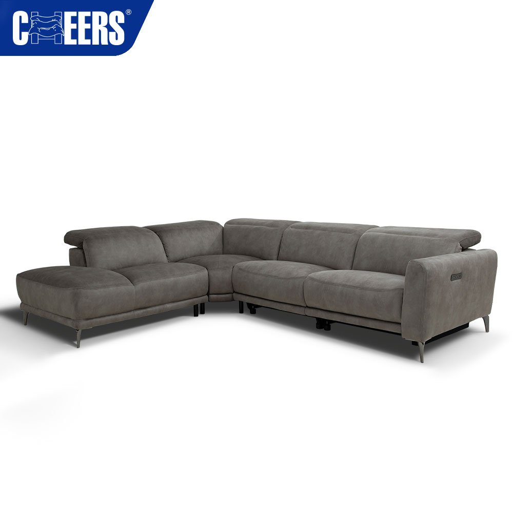 MANWAH CHEERS Fabric Upholstered Living Room Sofa 4-Seater Power Reclining Sectional with Chaise and USB for Living Room