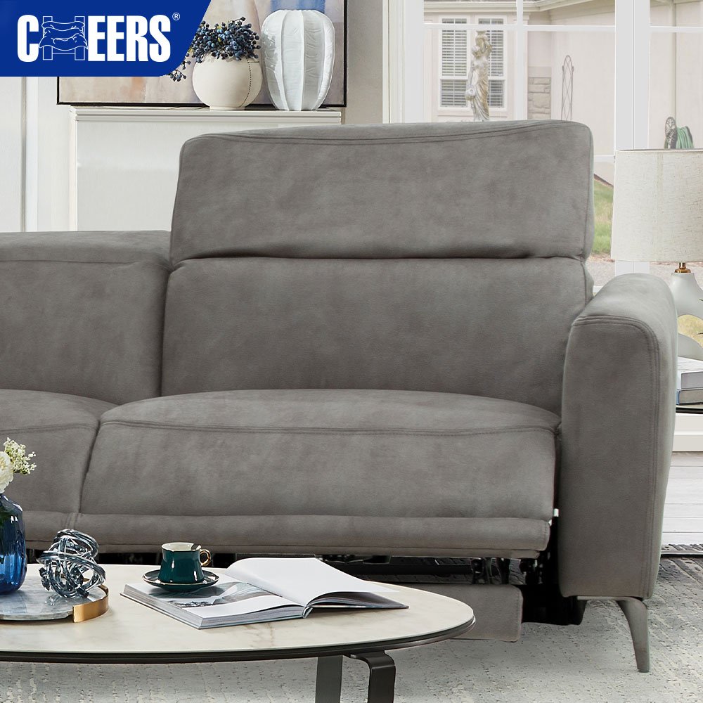MANWAH CHEERS Fabric Upholstered Living Room Sofa 4-Seater Power Reclining Sectional with Chaise and USB for Living Room