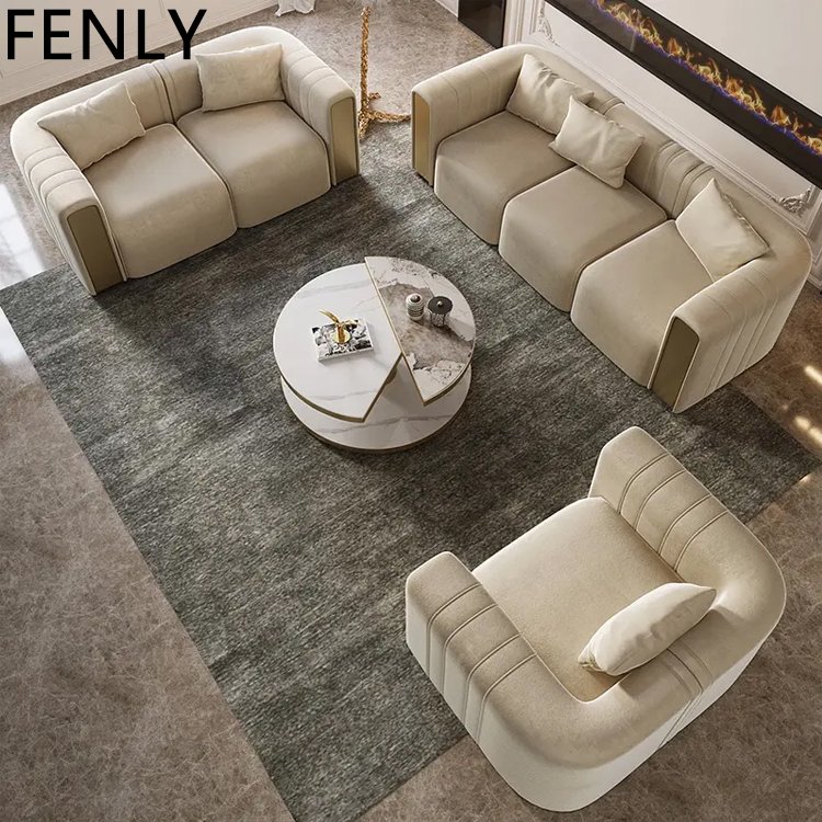 Italy Luxury Three-Seat Fabric Sofa with Sectional Feature Customizable Living Room Set Made of Wood for Home Use