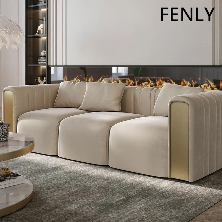 Italy Luxury Three-Seat Fabric Sofa with Sectional Feature Customizable Living Room Set Made of Wood for Home Use