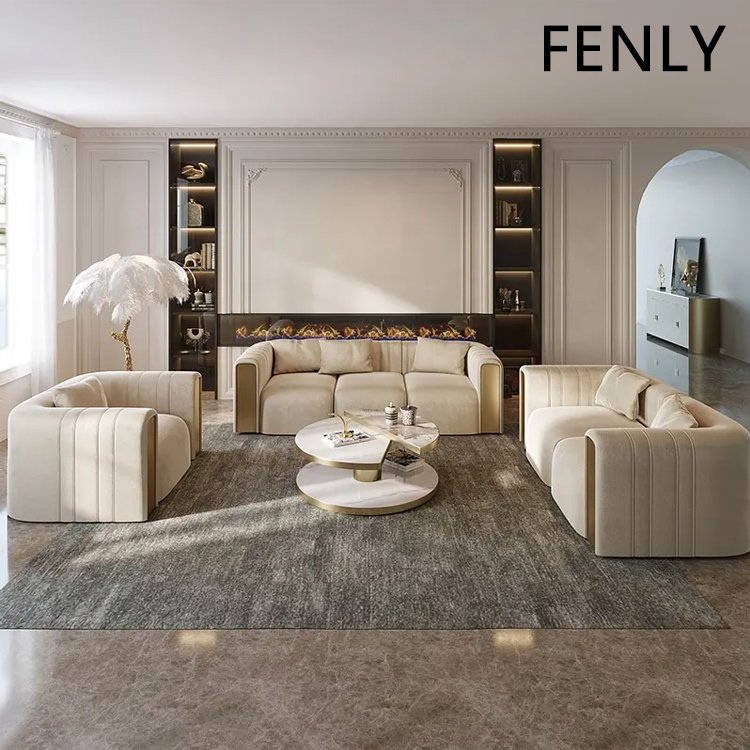Italy Luxury Three-Seat Fabric Sofa with Sectional Feature Customizable Living Room Set Made of Wood for Home Use