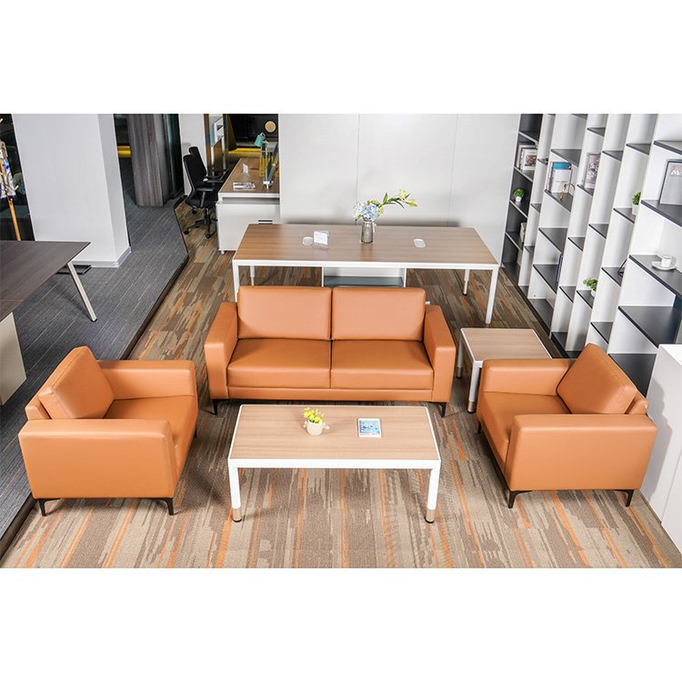 Live Room Modern Pu Sofas Small Single Guest Modular Sectional Orange One Two Seat Set Furniture Office Sofa