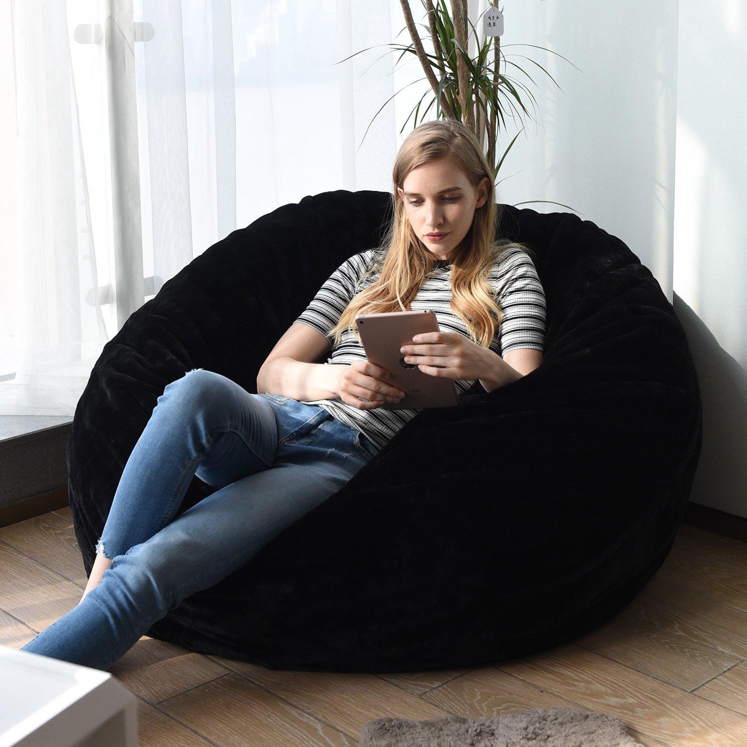 Asian Minimalist Craftsman Office Home Decor Compressed Foam Sofa Faux Fur Bean Bag Chair