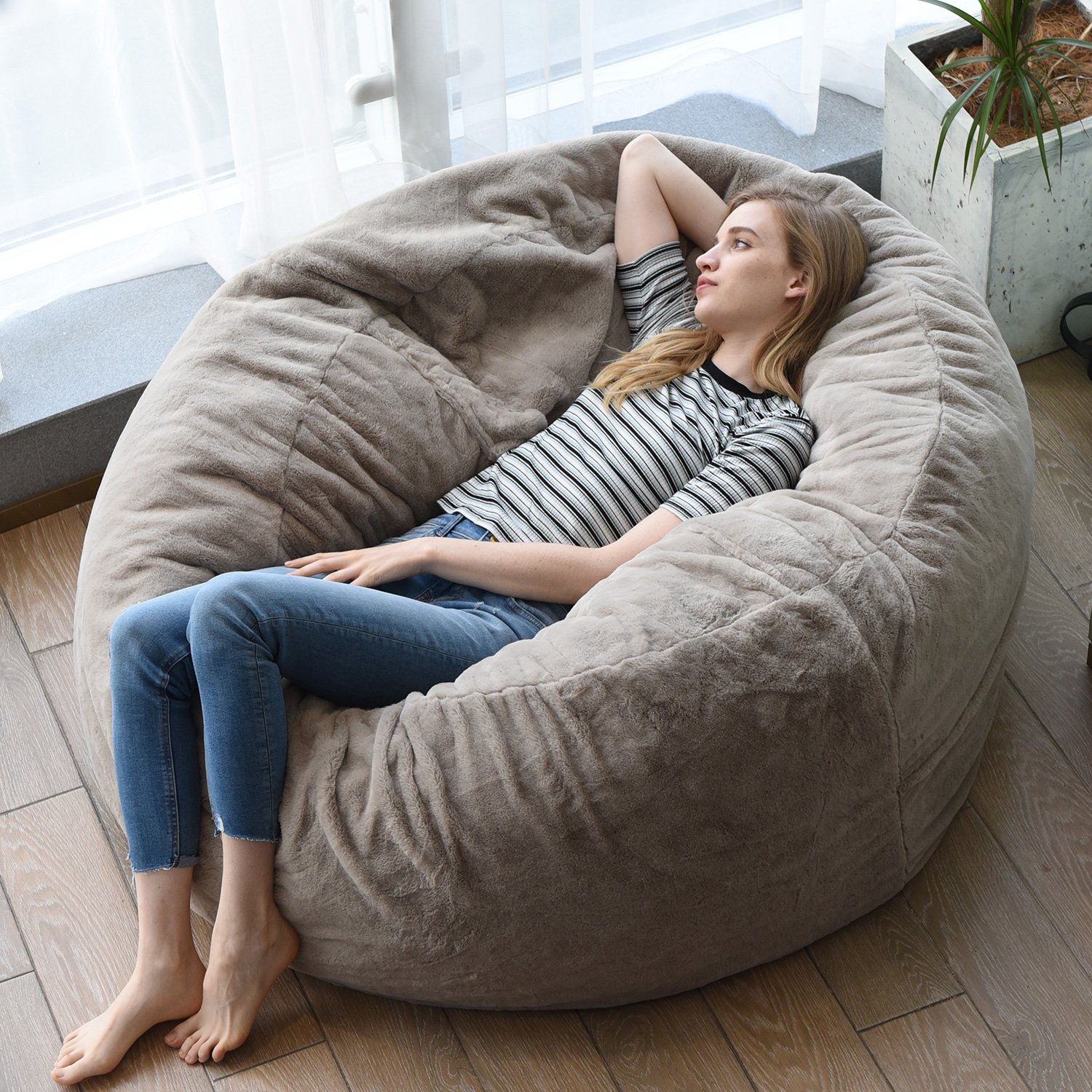 Asian Minimalist Craftsman Office Home Decor Compressed Foam Sofa Faux Fur Bean Bag Chair