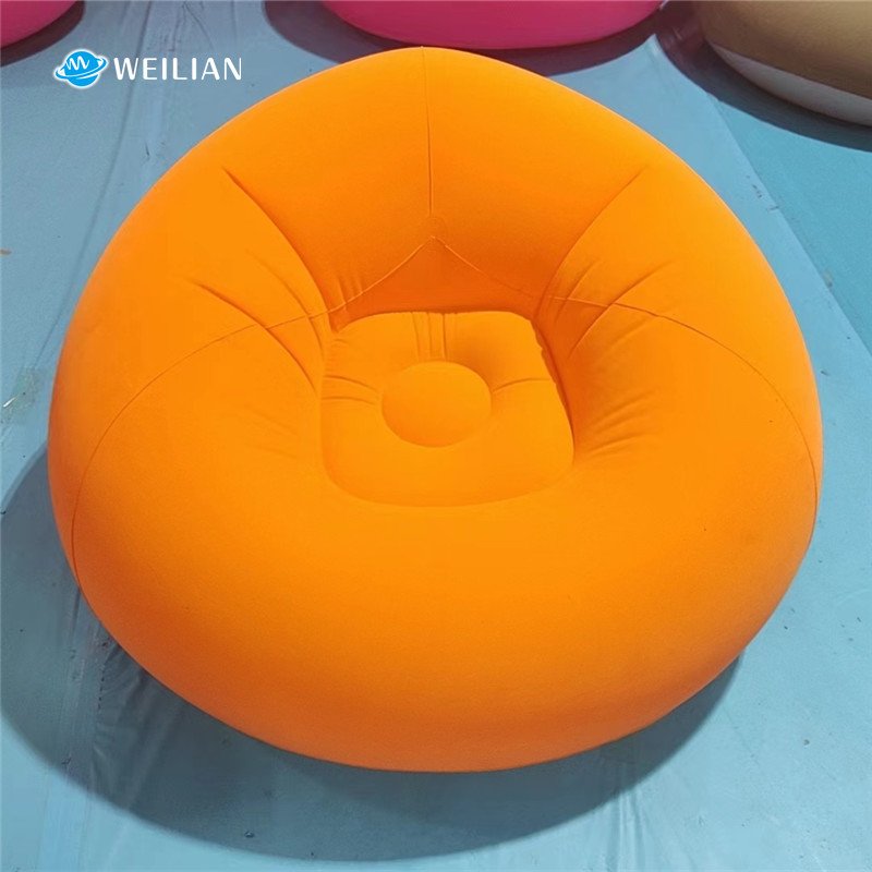 Weilian PVC Flocking Air sofa air portable small inflatable sofa chair with foot pump for living room home furniture