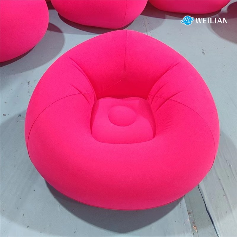 Weilian PVC Flocking Air sofa air portable small inflatable sofa chair with foot pump for living room home furniture
