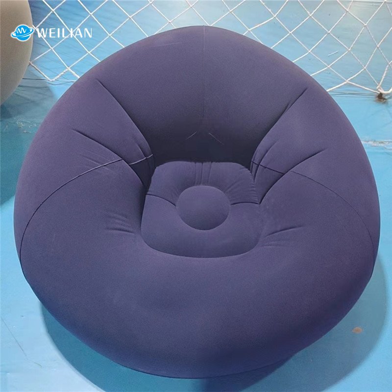 Weilian PVC Flocking Air sofa air portable small inflatable sofa chair with foot pump for living room home furniture