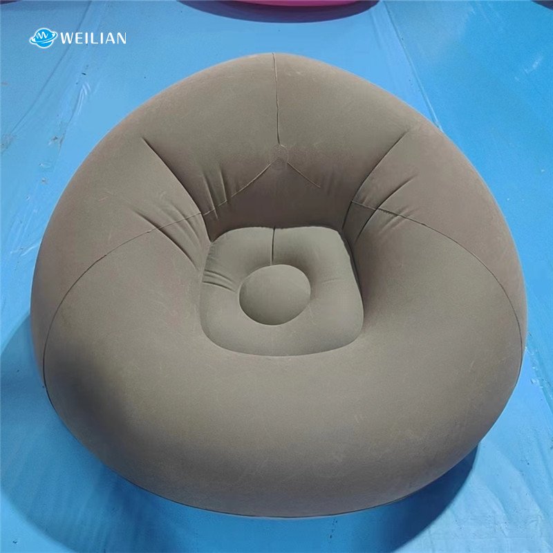 Weilian PVC Flocking Air sofa air portable small inflatable sofa chair with foot pump for living room home furniture