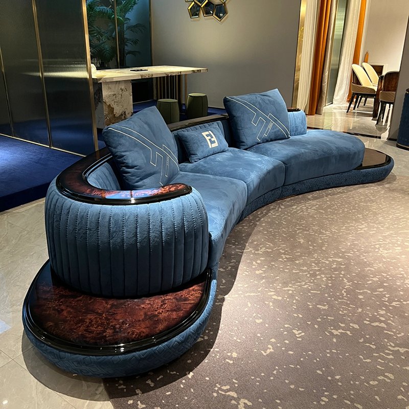 High-end living room sofa set furniture luxury modern blue velvet curved sofas