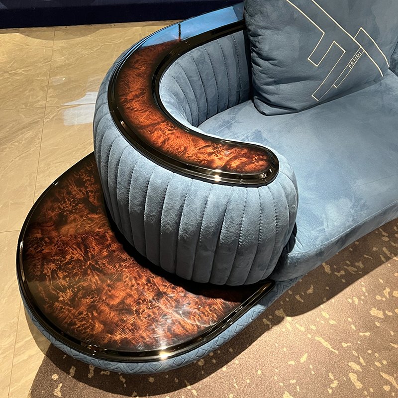 High-end living room sofa set furniture luxury modern blue velvet curved sofas