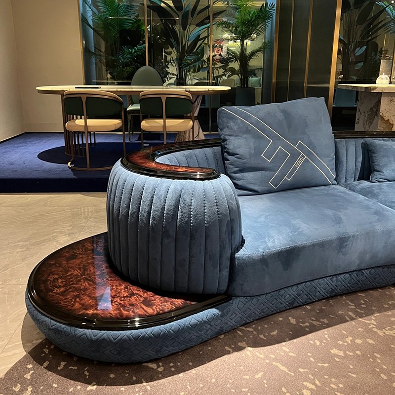High-end living room sofa set furniture luxury modern blue velvet curved sofas