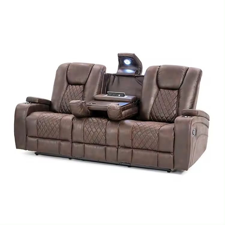 New Design Modern Custom Villa Upholstered Black Loveseat Two Seater Cinema Home Theatre Leather Recliner Sofa