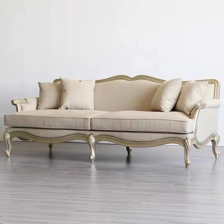 modern simple high-end light luxury carved solid wood fabric sofa