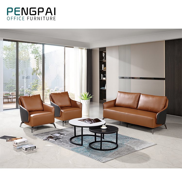 PengPai Simple Design Executive Office Sofa Commercial Waiting Area Leather Office Sofa Set Furniture
