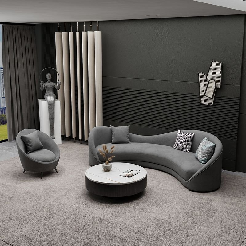 Light Luxury Technology Fabric Curved Office Sofa for Small Unit for Nordic Beauty Salon Clothing Store Reception Rest Area