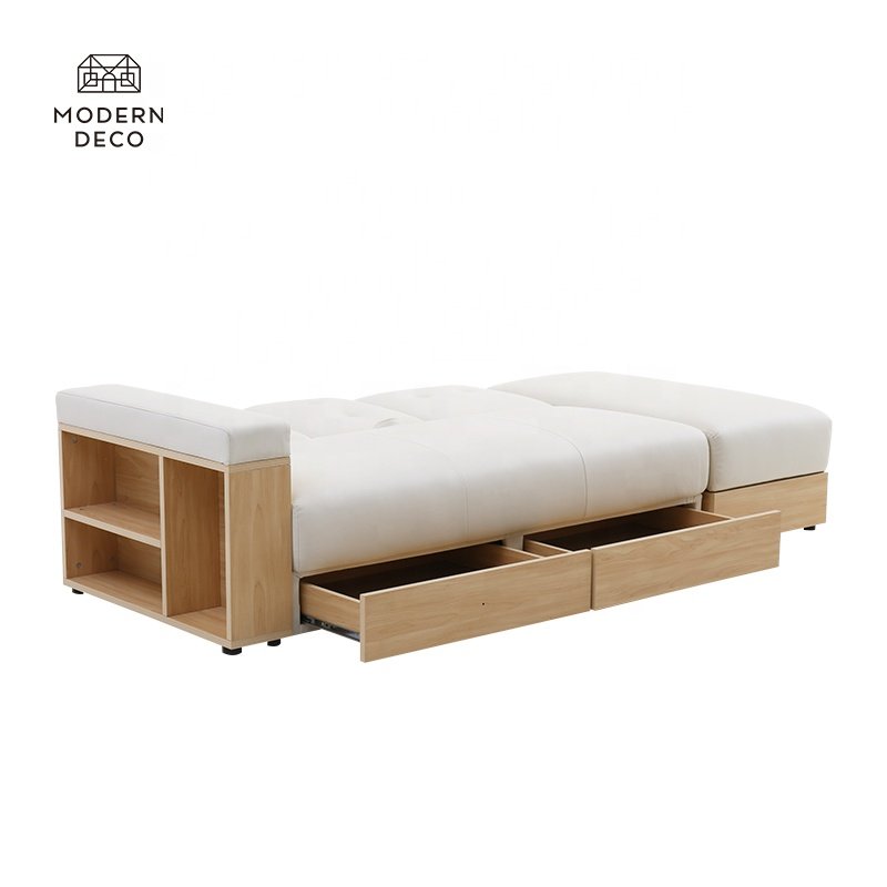 SS-001 Modern Deco L shape 3 seater convertible couch futon sofabed corner sofa bed with storage