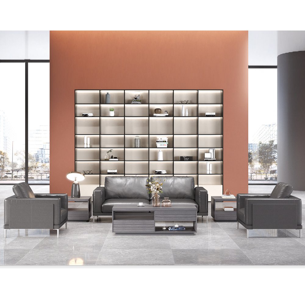 Leather Sopodium Black Commercial Grade Turbanure Office Sofa Sets Living Room Sofa Set Office Furniture Modern Sectional Sofa