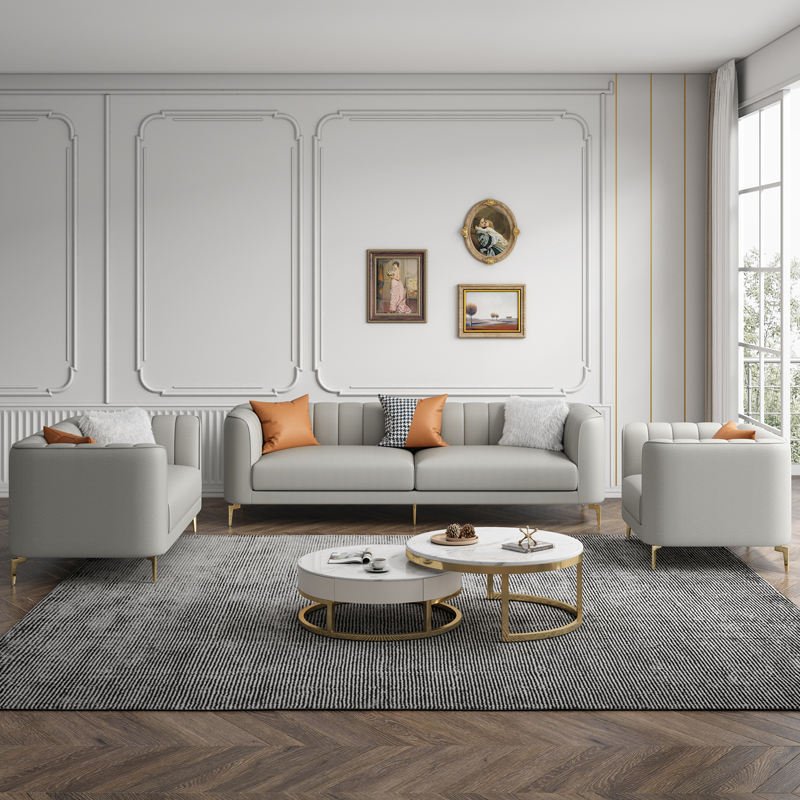Apartment Leather Sofa Modern Grey Armchair Set 1+1+3 Home Office minimalist couches couch living room
