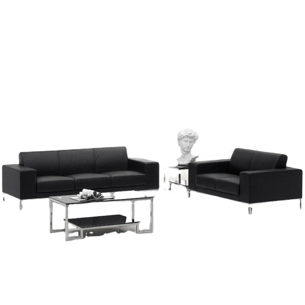 New modern design style steel frame leather three seat leisure office sofa