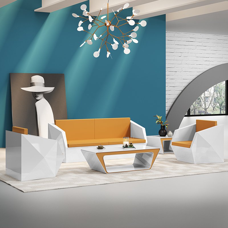 Business meeting hall sofa diamond shaped office sofa and coffee table combination