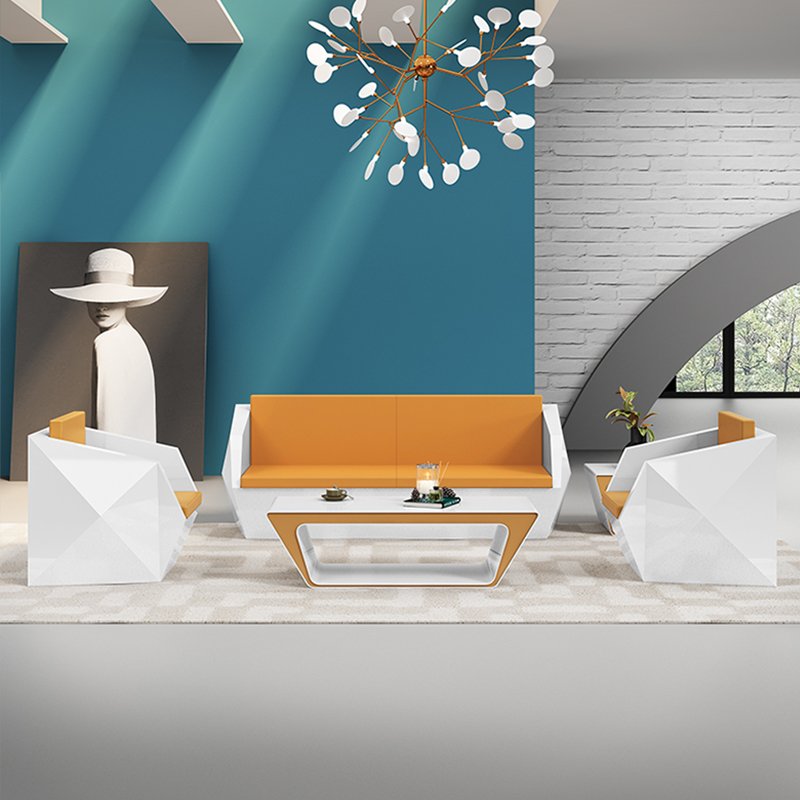 Business meeting hall sofa diamond shaped office sofa and coffee table combination