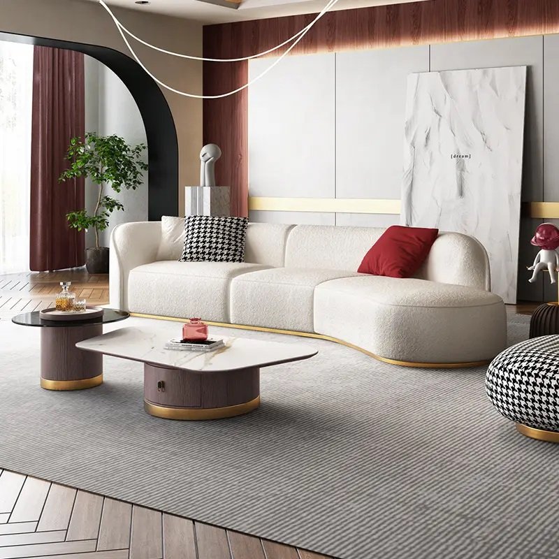Modern 2 Seater Home Theater Furniture Salas Sofa Set teddy Boucle Couches Recliner Corner Curved Sofa For Living Room