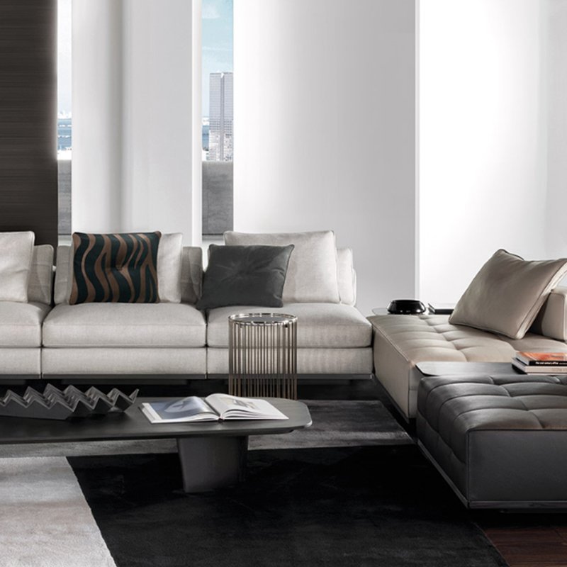 Italian Style Modern Simple Grid Cloth Art Sofa Large Family Living Room Module Combination Sofa for Outdoor and Park Use