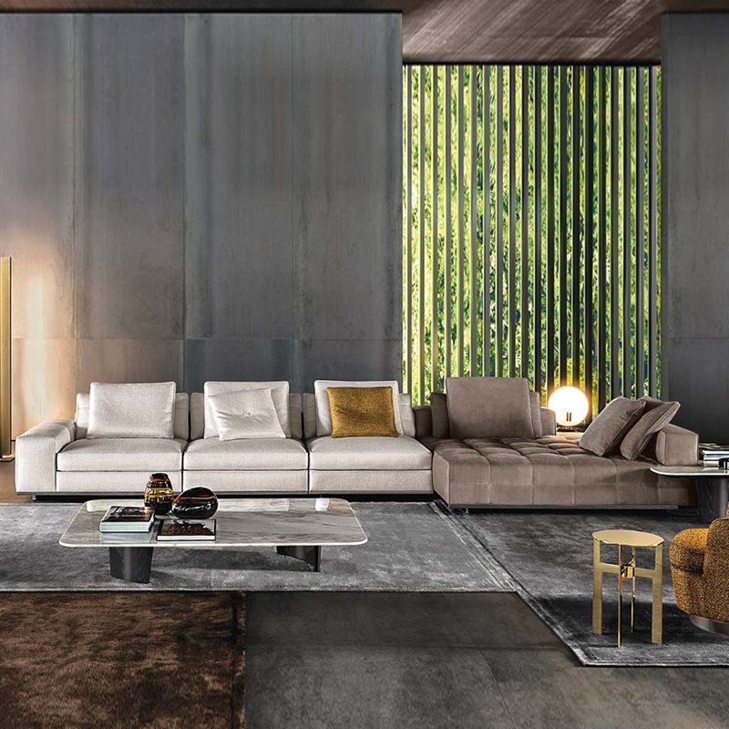 Italian Style Modern Simple Grid Cloth Art Sofa Large Family Living Room Module Combination Sofa for Outdoor and Park Use