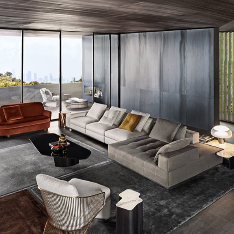 Italian Style Modern Simple Grid Cloth Art Sofa Large Family Living Room Module Combination Sofa for Outdoor and Park Use