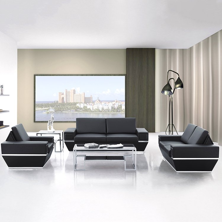 Three Oeat Office Sofa Square Leather Faced Reception Seating Set for Office Visitors Waiting Room