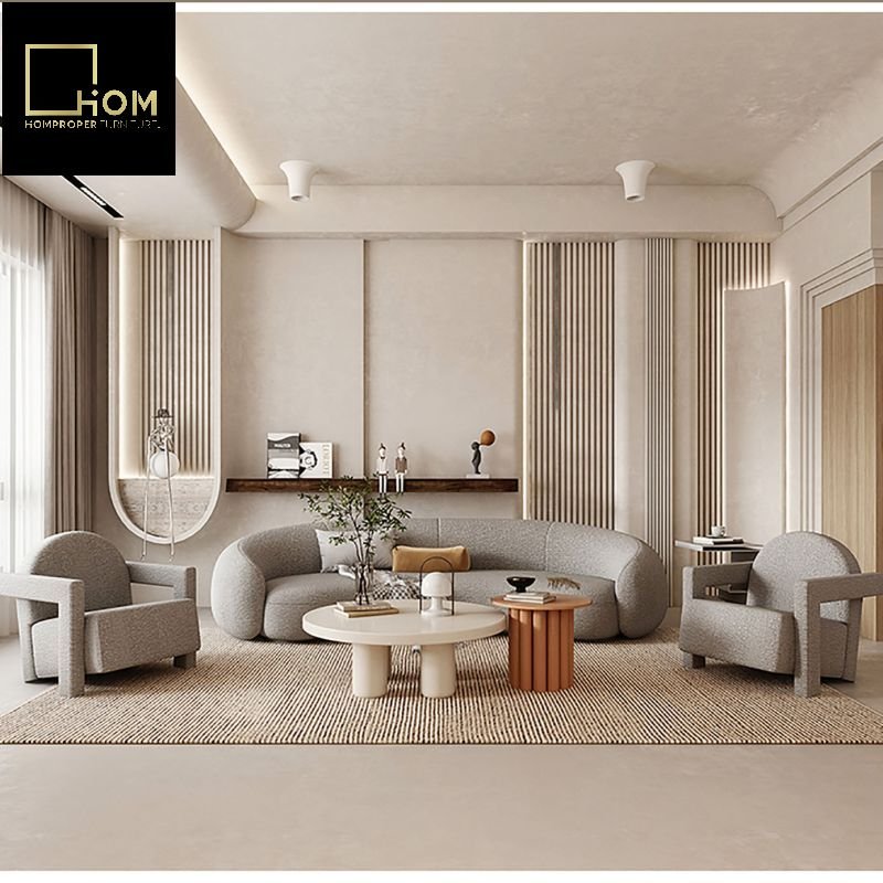 High-definition French cashew moon sofa cream wind Netflix designer models wabi-sabi style living room fabric curved sofa