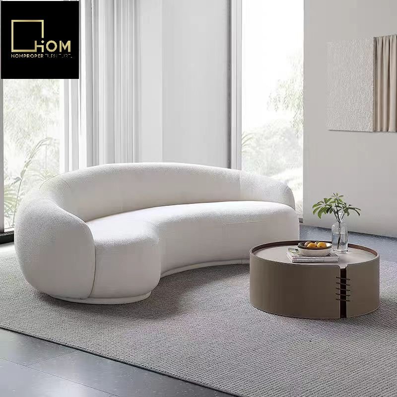 High-definition French cashew moon sofa cream wind Netflix designer models wabi-sabi style living room fabric curved sofa