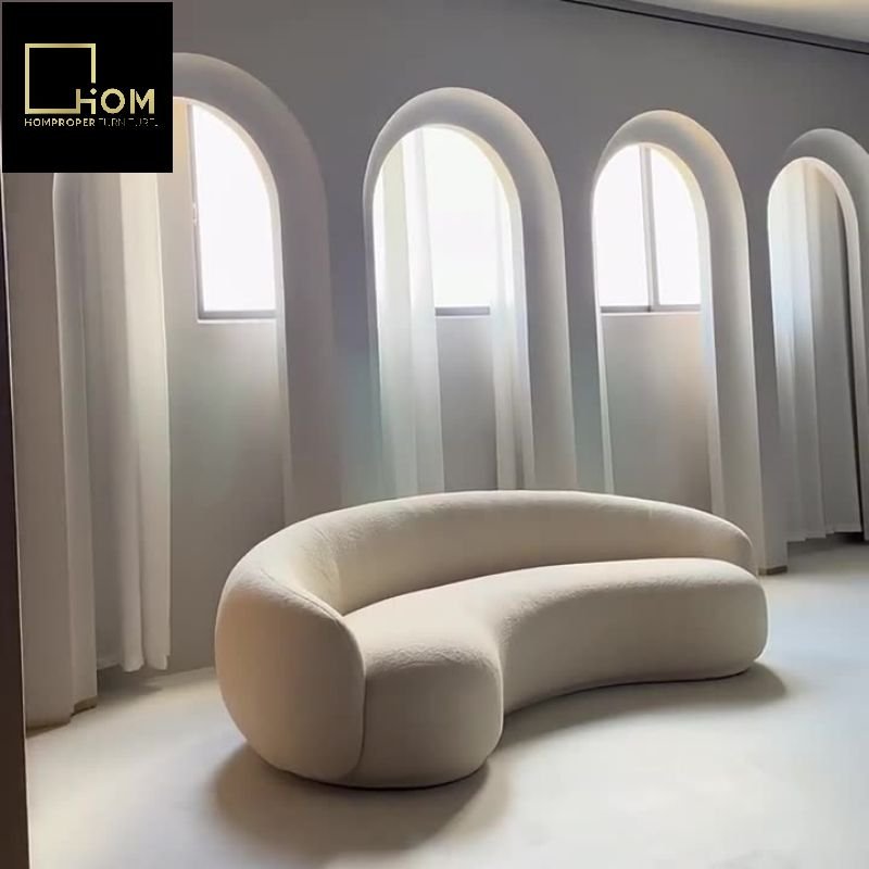 High-definition French cashew moon sofa cream wind Netflix designer models wabi-sabi style living room fabric curved sofa