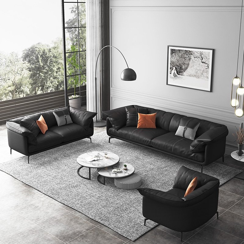 OKF Customized whole house furniture minimalism sectional sofa living room furniture 3 4 seat luxury leather italian sofa