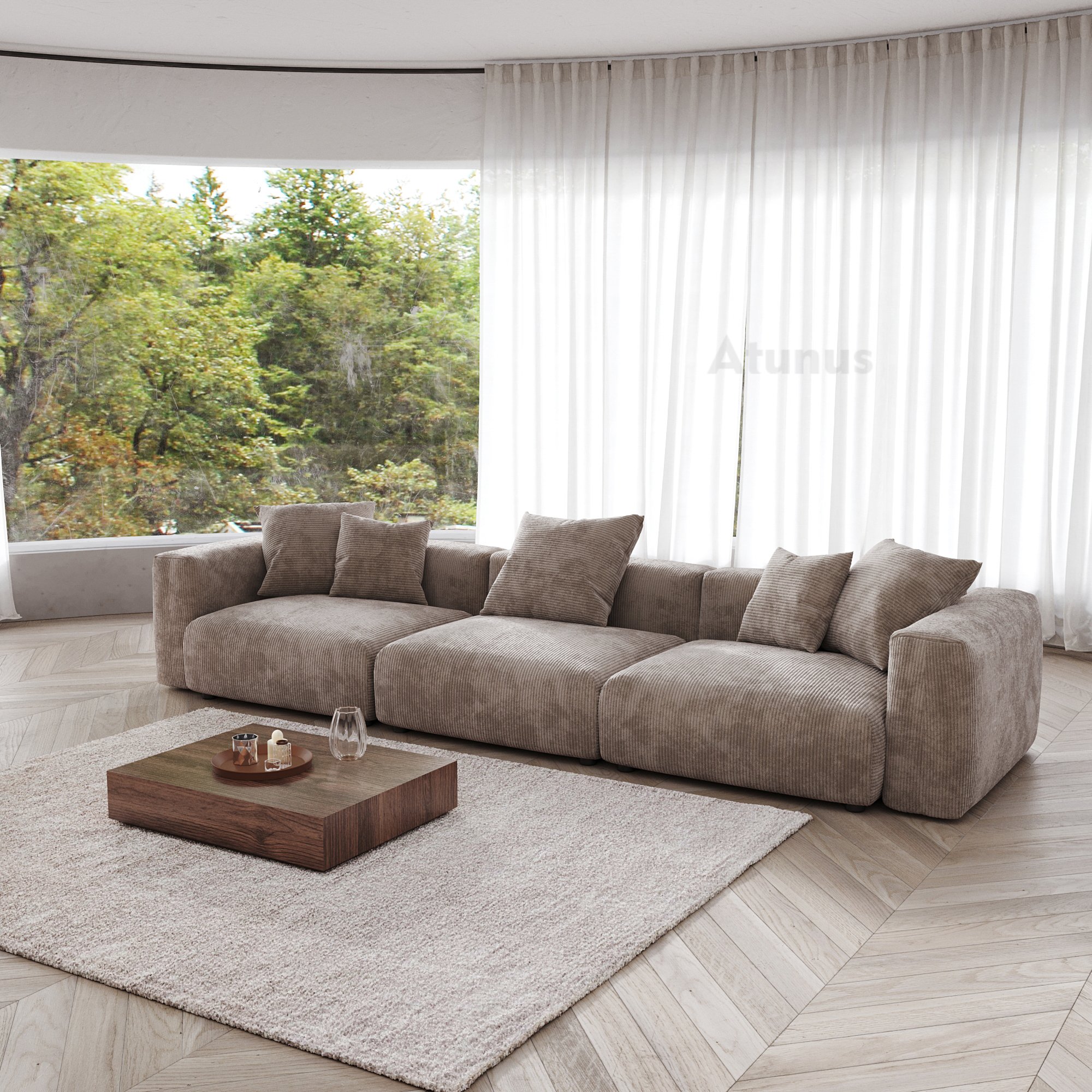 ATUNUS American Big Square Modular Sectional Sofa Couch Set Vintage Home Hotel Furniture Large Sofa Corduroy Fabric Sofa Set