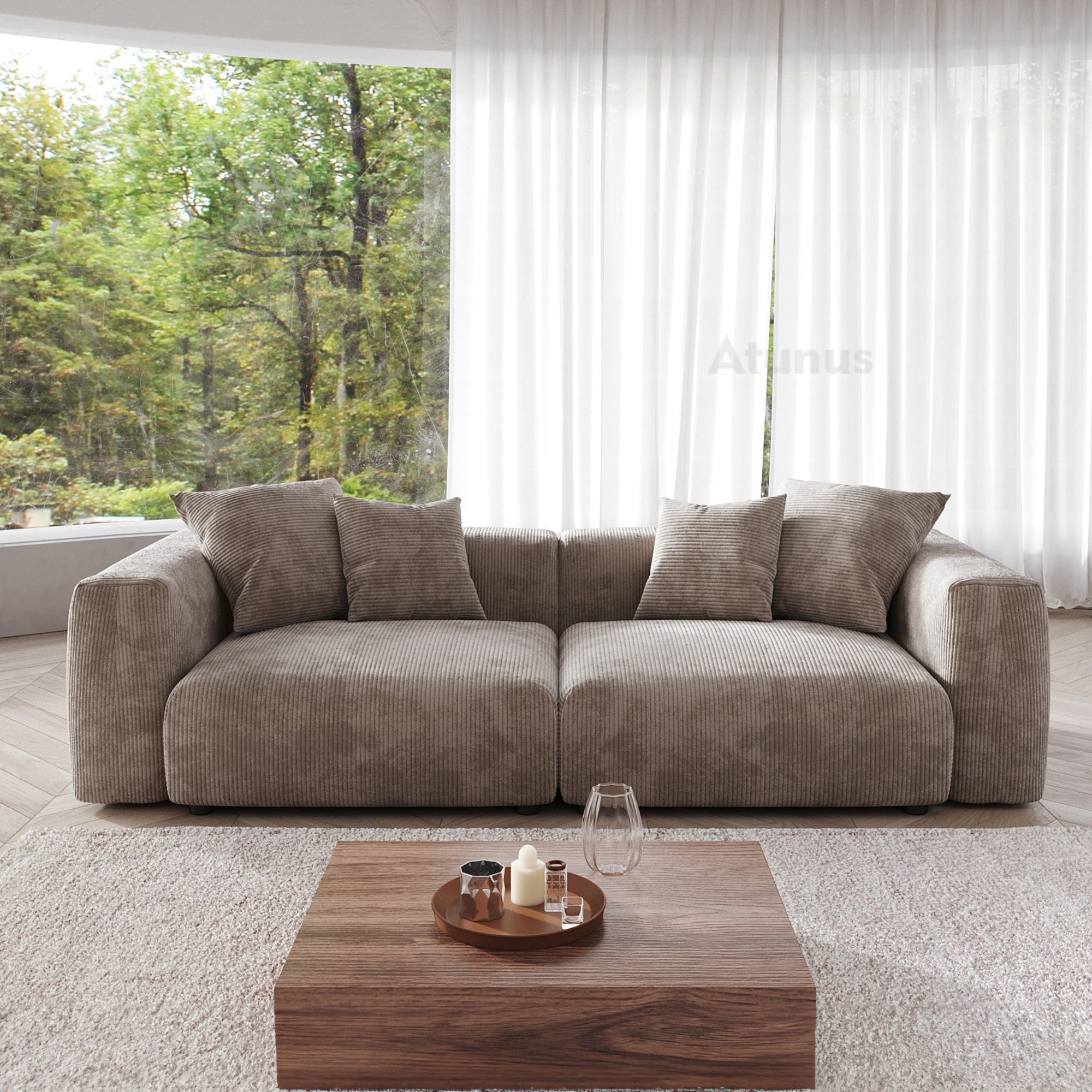 ATUNUS American Big Square Modular Sectional Sofa Couch Set Vintage Home Hotel Furniture Large Sofa Corduroy Fabric Sofa Set