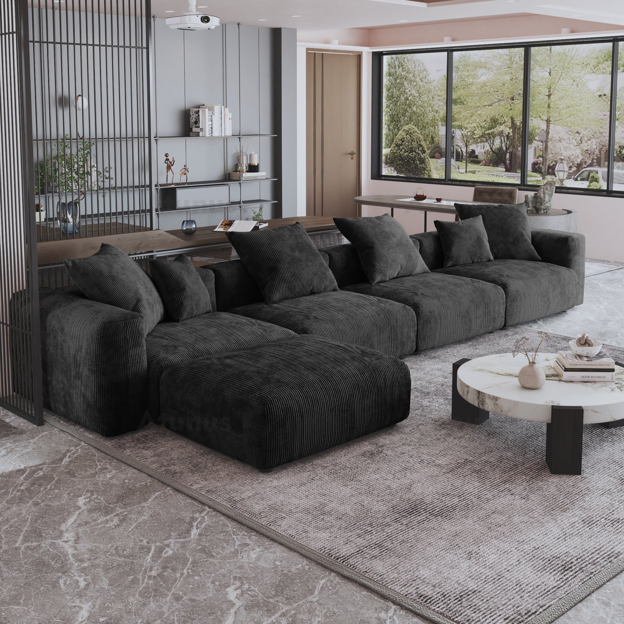 ATUNUS American Big Square Modular Sectional Sofa Couch Set Vintage Home Hotel Furniture Large Sofa Corduroy Fabric Sofa Set