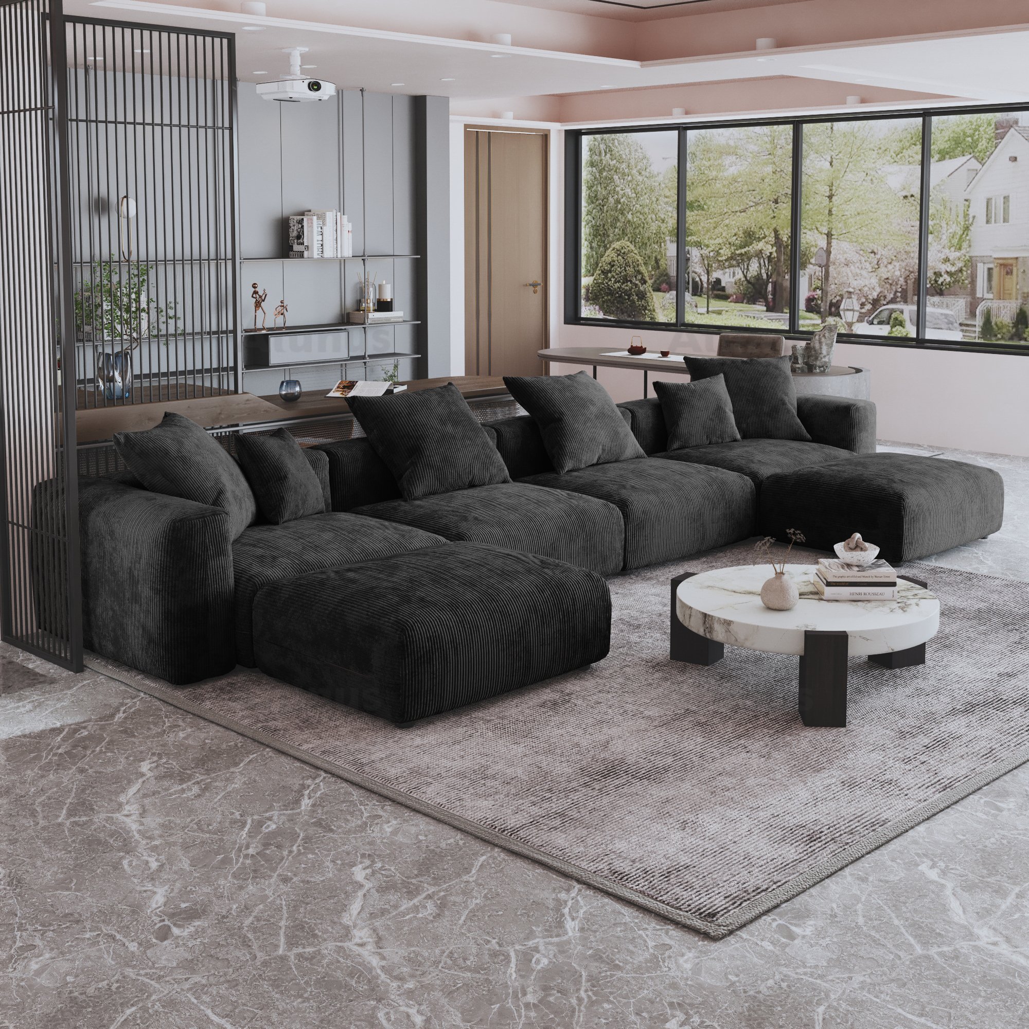 ATUNUS American Big Square Modular Sectional Sofa Couch Set Vintage Home Hotel Furniture Large Sofa Corduroy Fabric Sofa Set