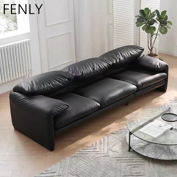 Modern Italian 3-Seater Maralunga Sectional Sofa Luxury Living Room Set with Adjustable Backrest Fabric Upholstery on Wood Frame