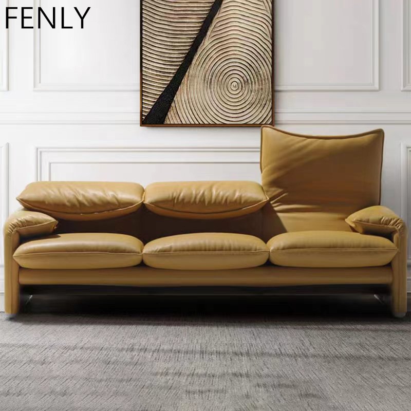 Modern Italian 3-Seater Maralunga Sectional Sofa Luxury Living Room Set with Adjustable Backrest Fabric Upholstery on Wood Frame