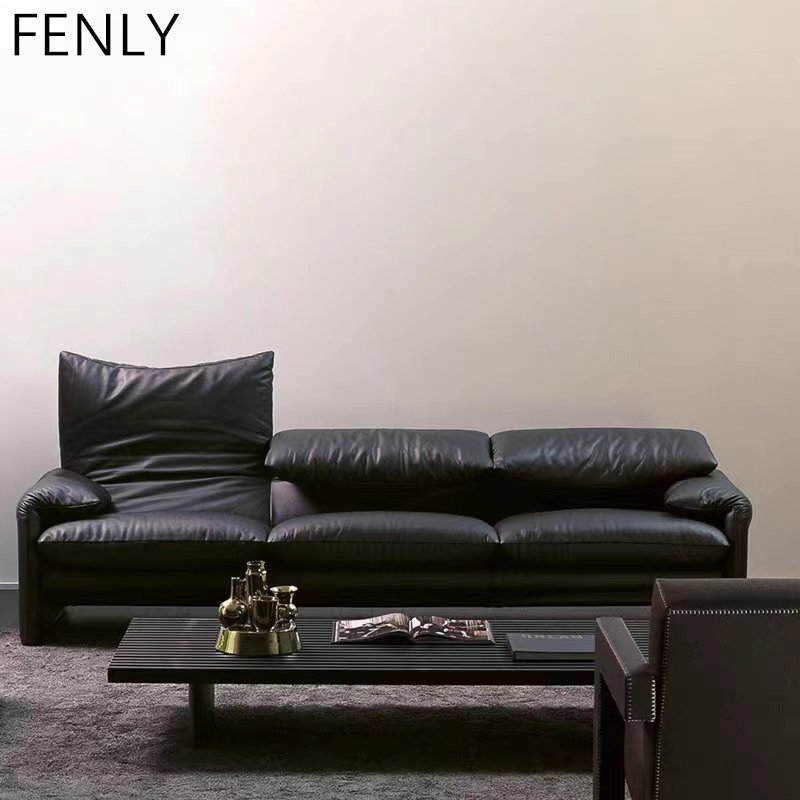 Modern Italian 3-Seater Maralunga Sectional Sofa Luxury Living Room Set with Adjustable Backrest Fabric Upholstery on Wood Frame