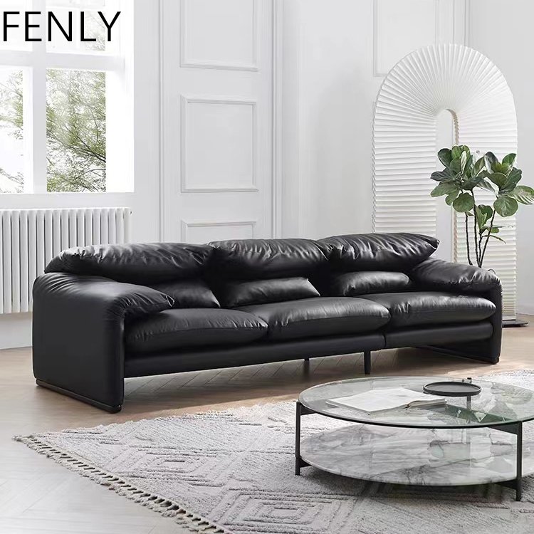 Modern Italian 3-Seater Maralunga Sectional Sofa Luxury Living Room Set with Adjustable Backrest Fabric Upholstery on Wood Frame