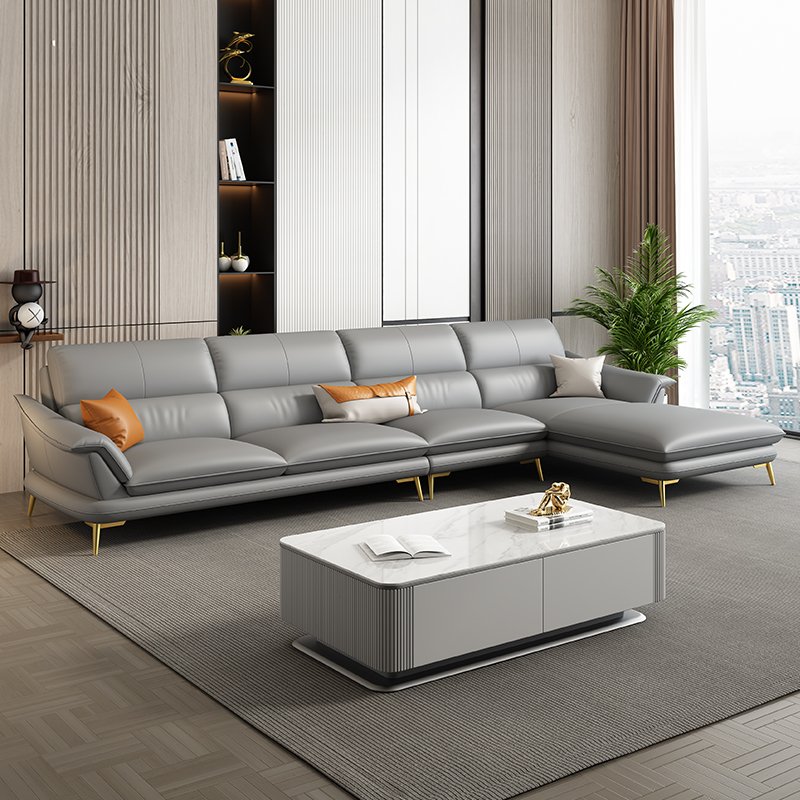 Light luxury leather sofa living room modern simple high-end luxury sofa living room first layer cowhide corner combination new