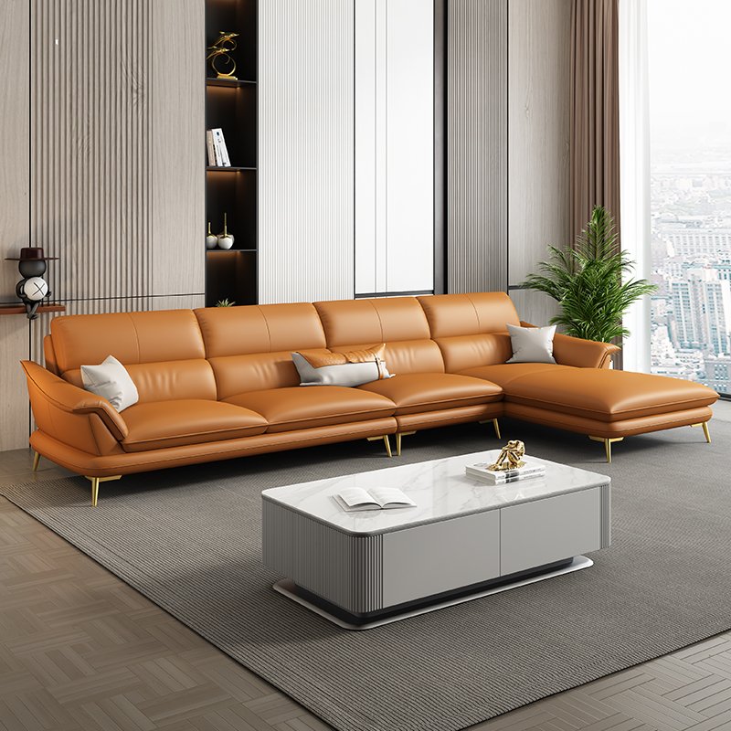 Light luxury leather sofa living room modern simple high-end luxury sofa living room first layer cowhide corner combination new