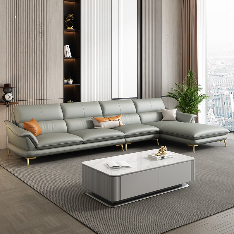 Light luxury leather sofa living room modern simple high-end luxury sofa living room first layer cowhide corner combination new