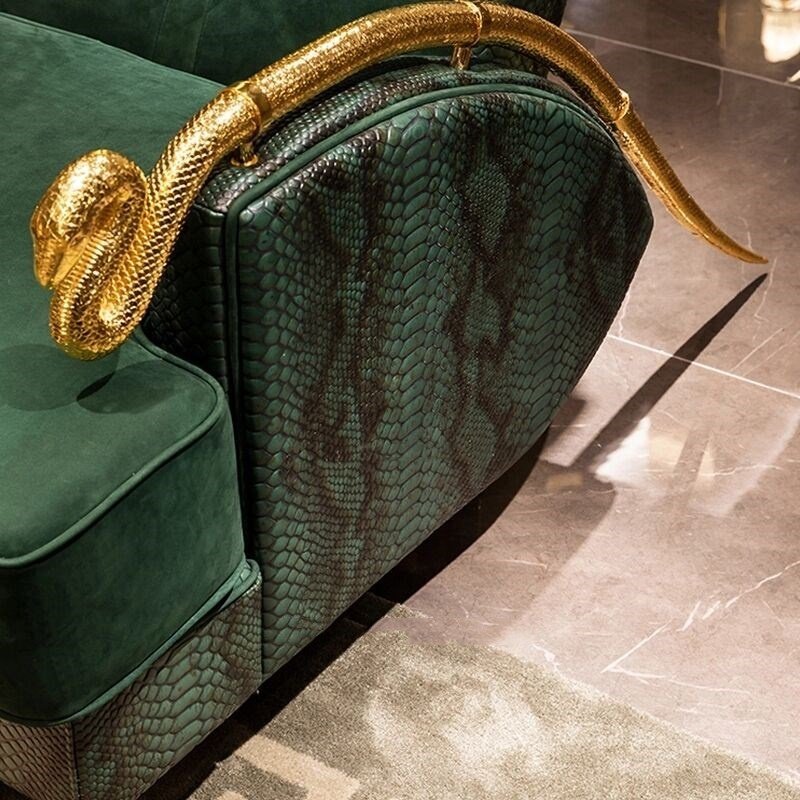 Italy Single Sofa Chair with Snake Armrest Royal Luxury Living Room Furniture Pure Copper Wood Legs Velvet Set Dining Home Use